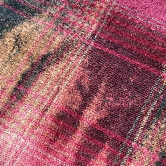 Upcycled Bleached Boho Flannel Plaid Button Down Shirt Medium Embroidered Floral - Picture 10 of 15